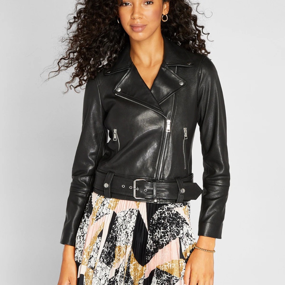 Black Leather Women's  Moto Jacket